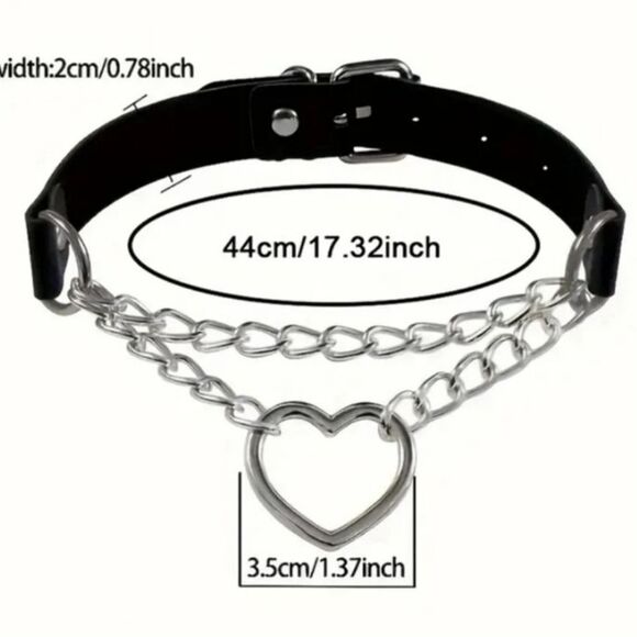 Chain Choker Collar, Heart Shaped Choker Necklace, S Choker, Gothic Chain Choker - Picture 11 of 12